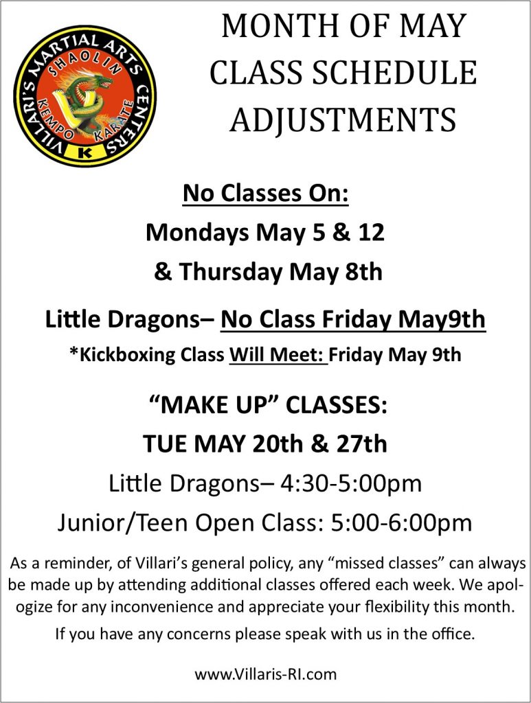 Class Schedule Adjustments Sign MAY 2025