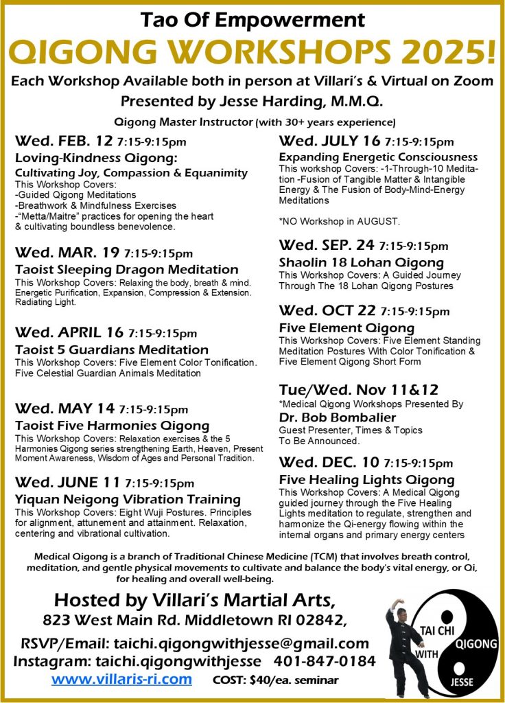 Qigong Workshops list 2025 Jesse Harding www.villaris-ri.com Middletown RI