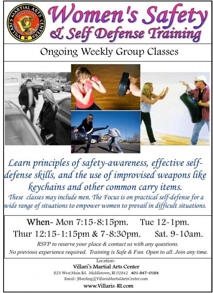 Women self defense safety training weekly classes at Villari's Martial Arts, Middletown RI villaris-ri.com 401-847-0184