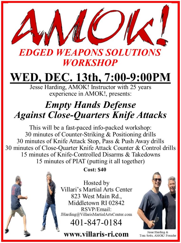 AMOK Close quarters knife defense workshop Jesse Harding DEC 13 2023 villaris-ri.com