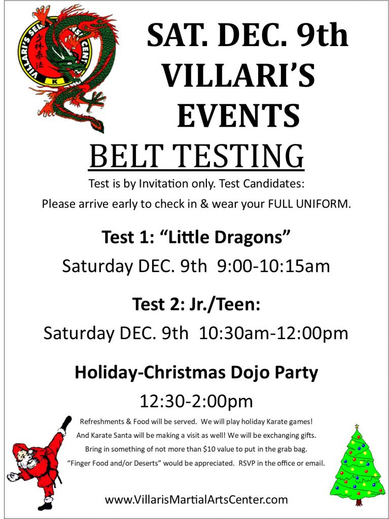 Belt Testing & Party Sign Dec 9 2023