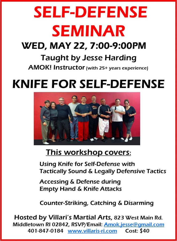Knife for Self Defense Workshop MAY 22 2024 JESSE HARDING www.villaris-ri.com