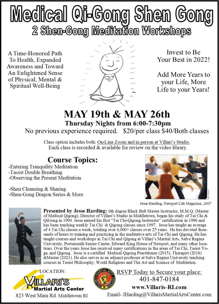 Shengong Workshops Thur May 19 & 26 2022 Villaris martial arts w Jesse Harding