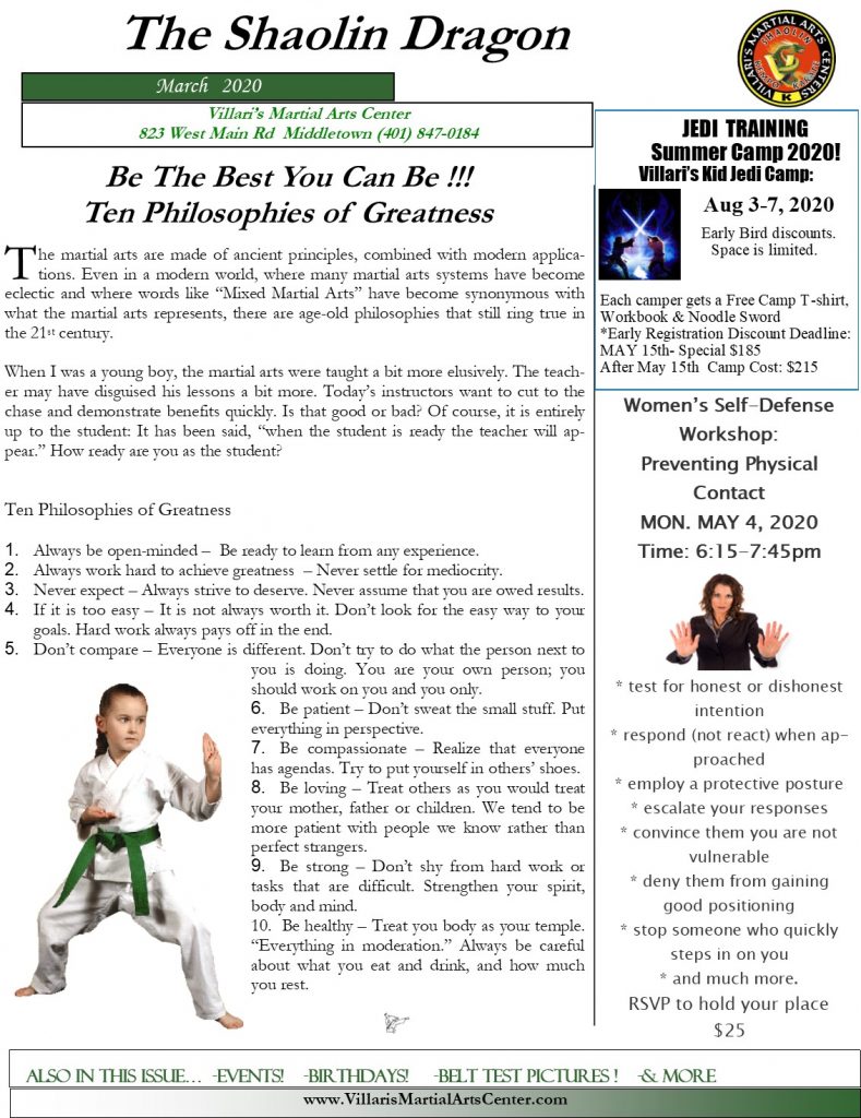 Villari's Martial Arts NEWSLETTER MAR 2020 P1 villaris-ri.com