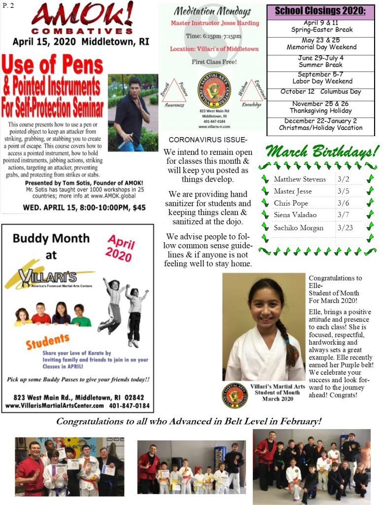 Villari's Martial Arts NEWSLETTER MAR 2020 P2 villaris-ri.com